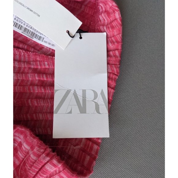 Zara Size MEDIUM Women's Ribbed High Rise Flare Pull On Pants Stretch Pink NWT - Picture 4 of 11
